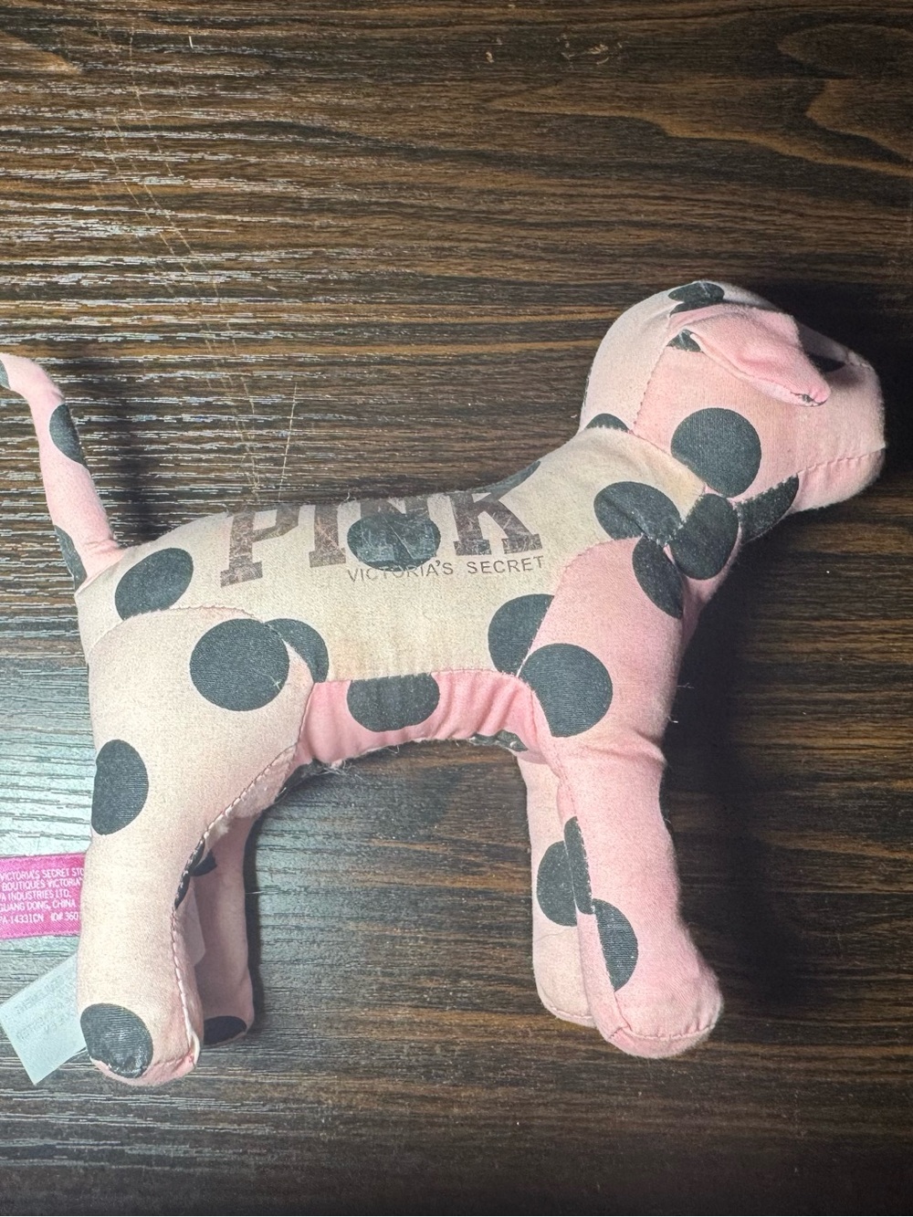 PreLoved Victorias Secret FADED PINK Collectible Dog Black Polka Dot Design FLAW